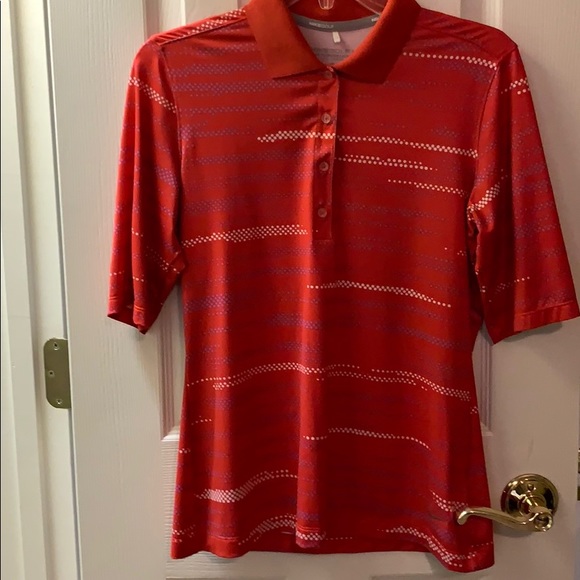 Nike SZ SM Dri-Fit Tour Performance Red Print Polo - Picture 1 of 4